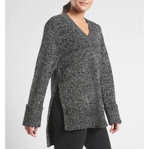 NWT Athleta Women's Shasta V-Neck Sweater Wool Blend Hi Low Black Marl Small New